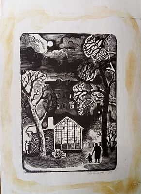 Н/Х Вечерний город. 1983 г. Ксилография. Размер изображения 14 х 10,5 см. В хорошем состоянии 