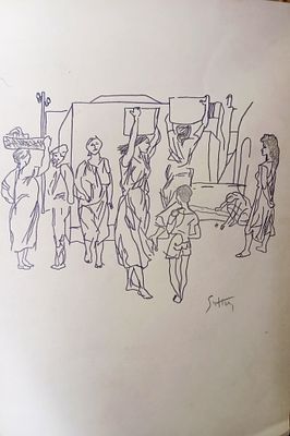 Н/Х. На рыночной площади. Бумага, карандаш. Размер: 31 х 21 см. В хорошем состоянии.