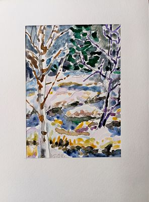 Иванов Игорь. Проталины в лесу. Назия, 2008 г. Бумага, акварель. Размер: 19,5 х 14,5 см. 