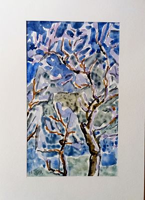 Иванов Игорь. Цветущий сад. Назия, 2009 г. Бумага, акварель. Размер: 23 х 14 см. Работа 