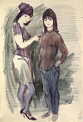 Фитингоф Георгий. Двое. 1960-е гг. Бумага, смеш. техника. Размер: 44 х 29,5 см.
Штамп Г. 