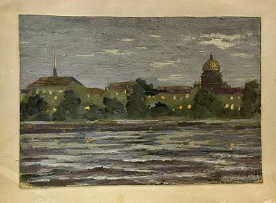 Бернштейн Станислав. Вид Ленинграда. 1960-е гг. Картон, темпера. Размер: 19 х 27,5 см.
Работа 