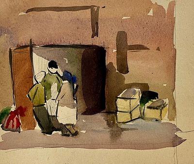 Муратов Николай. Без названия. 1950-е гг. Бумага, акварель. Размер: 14,5 х 16,5 см.
Работа без 