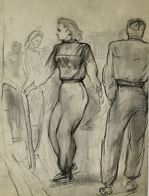 Бетехтин Орест. На катке. 1950-е гг. Бумага, карандаш. Размер изображения: 24,5 х 18,5 см. 