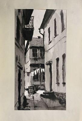 Беломлинский М. Город. 1950-е гг. Бумага, черная акварель. Размер: 43 Х 33 см.
Работа без 