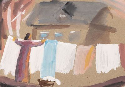 Писарева Г. Из серии "Сушка белья". 2000-е гг. Картон, гуашь, акварель. Размер: 13х18 см. 