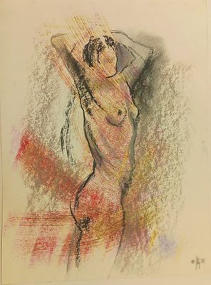 Щедрина Мария. Обнаженная. 2021 год. Бумага, пастель. Размер: 34 х 25,5 см. Работа в хорошем 