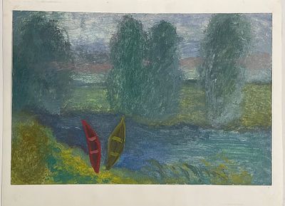 Устюгов Геннадий. Летний день. 1984 г. Бумага, масло. Размер: 24,5 х 36,5 см.
Работа подписная 