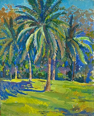 Шувалова Татьяна. Пальмы. 1975 г. Картон, темпера. Размер: 48,5 х 40 см.
Работа подписная. В 