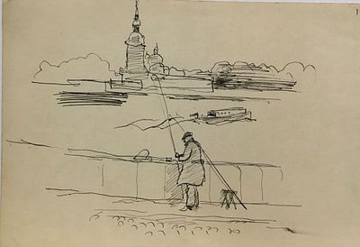 Воронова Виктория. Рыбак. бумага, тушь. Размер: 19 х 27 см.
Работа без подписи, в хорошем состоянии.