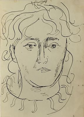 Савинова Наталия. Женский портрет. 1970-гг. Бумага, тушь. Размер: 27 Х 19 см.
Работа без 