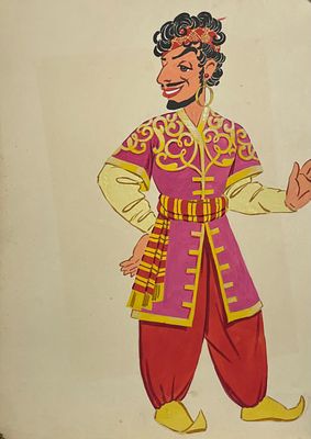 Эскиз костюма для Театра кукол. Бумага, гуашь. Размер: 41,5 х 29,5 см.
В хорошем состоянии.