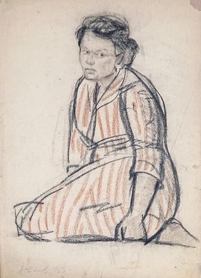 Данов А. Женский портрет. 1963 г. Бумага, уголь, пастель. Размер: 44 х 31 см. Работа подписная 