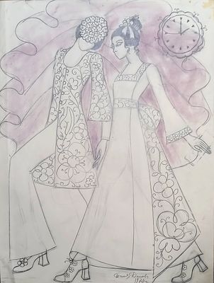 Данова Татьяна. Эскизы костюмов. 1970 г. Бумага, акварель. Размер: 63 х 49 см. Работа подписная 