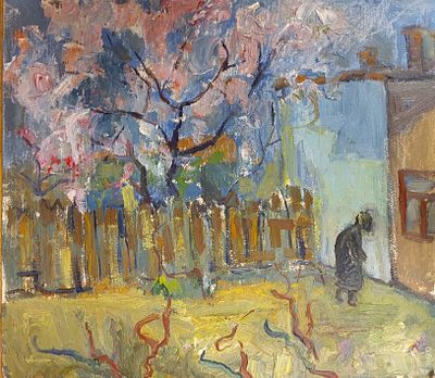 Гершкович Александр. Старушка. 1980 гг. Картон, масло. Размер: 35 х 40 см. Работа без подписи. 