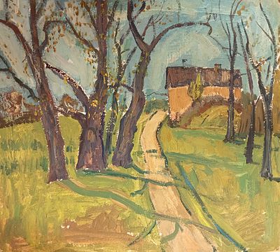 Гершкович Александр. Дорога к дому. 1980 гг. Картон, масло. Размер: 40 х 44,5 см. Работа без 