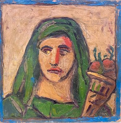 Дашевский Александр. Женский портрет. 1990-е годы. Оргалит, масло. Размер: 24 х 24,5 см. Работа 