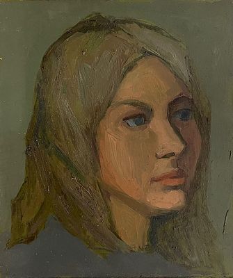 Дашевский Александр. Портрет натурщицы. 2005 г. Оргалит, масло. Размер: 26 х 22 см. Работа 