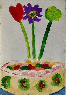 Миани Михаил. Торт и букет. 2015 г. Картон, масло. Размер: 35 х 24,5 см.
Работа подписная. С 