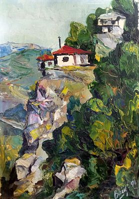 Вайциос Василис. Греция. 1991 г. Картон, масло. Размер: 49 х 34,5 см . Работа подписная, в 