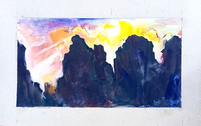 Вайциос Василис. Стражники Тянь- Шаня. 1990 г. Бумага, акварель. Размер: 27,5 х 50 см . Работа 