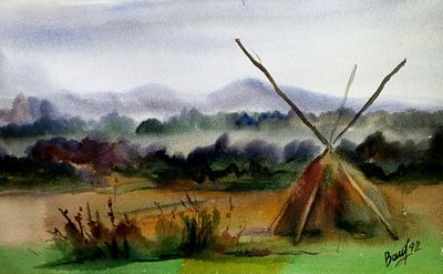 Вайциос Василис. Рыбацкое. 1992 г. Бумага, акварель. Размер: 30 х 47 см . Работа подписная, в 