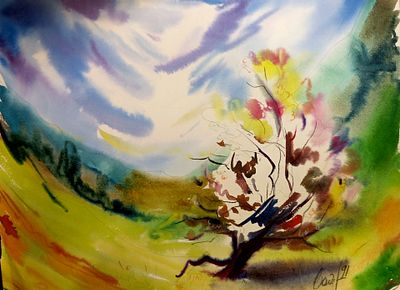 Вайциос Василис. Дерево. 1991 г. Бумага, акварель. Размер: 38 х 50 см . Работа подписная, в 