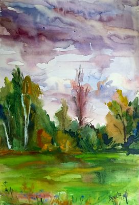 Вайциос Василис. Пушгоры. 1992 г. Бумага, акварель. Размер: 49 х 32 см. Работа подписная, в 