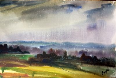 Вайциос Василис. Пушгоры. 1992 г. Бумага, акварель. Размер: 37 х 54 см. Работа подписная, в 