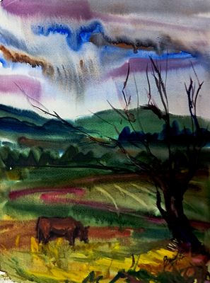 Вайциос Василис. Пушгоры. 1992 г. Бумага, акварель. Размер: 48 х 36 см. Работа подписная, в 