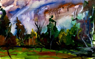 Вайциос Василис. Пушгоры. 1992 г. Бумага, акварель. Размер: 31 х 49 см. Работа подписная, в 