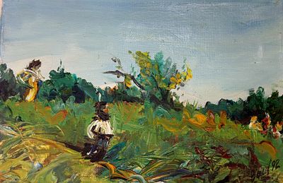 Вайциос Василис. Сабантуй. 1992 г. Холст, масло. Размер: 25 х 38,5 см. Работа подписная, в 