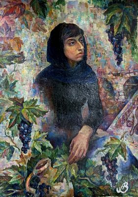 Вайциос Василис. Женский портрет. 1990-е гг. Холст, масло. Размер: 83 х 60 см. Работа подписная 