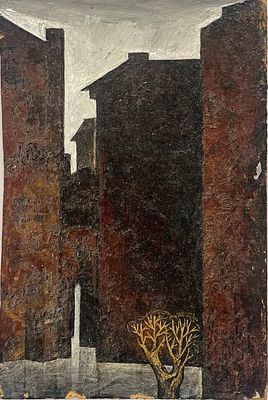 Гасилов Владимир. Городской пейзаж. 1971 г. Картон, масло. Размер: 16,5 х 11 см. Работа 