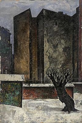 Гасилов Владимир. Городской пейзаж. 1972 г. Картон, масло. Размер: 16,5 х 11 см. Работа 