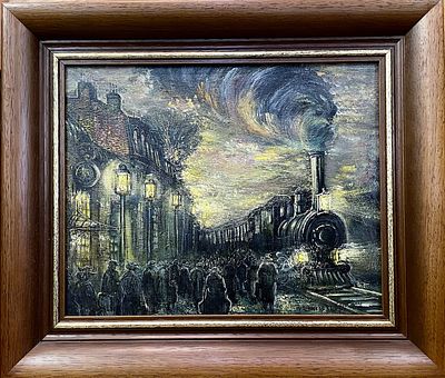 Блинов Валентин. Прибытие паровоза. 2000 г. Холст, масло. Размер: 24 х 30 см. Работа подписная. 