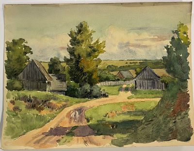 [Из собрания семьи В. Успенского] Успенский Владимир. Деревня. 1950-е гг. Бумага, акварель 