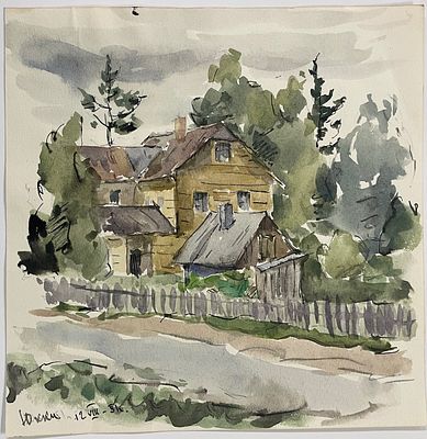 [Из собрания семьи В. Успенского] Успенский Владимир. Юкки. 1954 г. Бумага, акварель, тушь. 