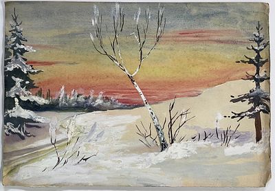 [Из собрания семьи В. Успенского] Успенский Владимир. Береза зимой. Бумага, акварель, гуашь. 