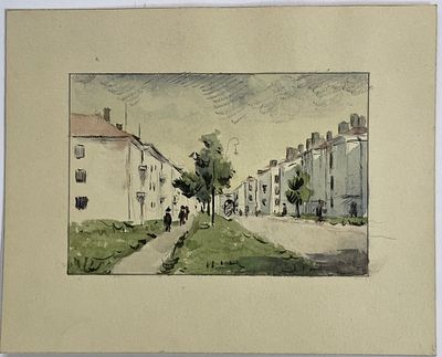 [Из собрания семьи В. Успенского] Успенский Владимир. Ново-тракторная улица. Бумага, акварель 