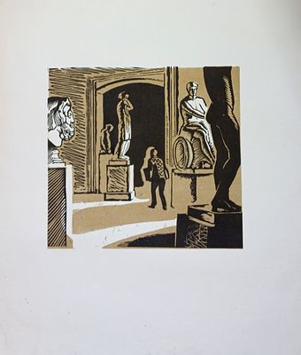 Рейпольский А. В музее. Бумага, линогравюра. Размер: 59 х 54 см. Работа без подписи. В хорошем 
