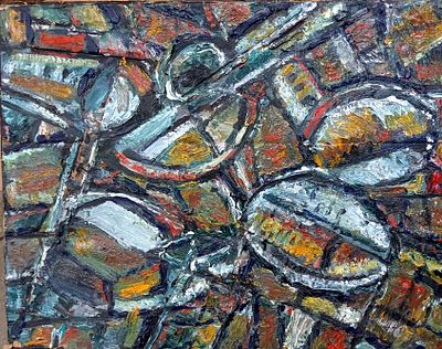 Чернов Олег. Спортивная и станции ближних сообщений. 2005 г. Картон, масло. Размер: 39 х 49 см. 