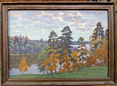 Фадин Игорь. На реке Мсте. 1990-е годы. Картон, масло. Размер: 34 х 50 см. Работа подписная, в 