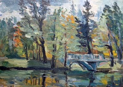 Н/Х. Осенний пейзаж.1970-е г.г. Картон, масло. Размеры: 25 х 35 см. Работа в хорошем состоянии.