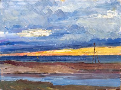 Кучеренко Владимир. Закат. 1960-е г.г. Картон, масло. Размер: 34 х 47 см. Работа без подписи. В 