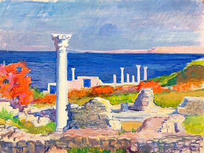 Кучеренко Владимир. Херсонес. 1980-е г.г. Картон, смешанная техника. Размер: 60 х 79 см. Работа 