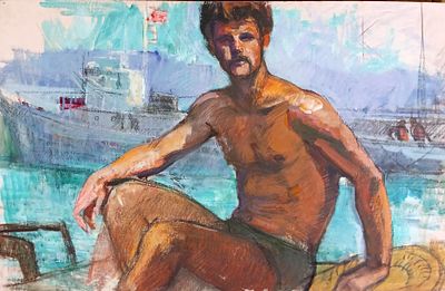 Кучеренко Владимир. Мужской портрет. 1981г. Картон, смешанная техника. Размер: 50 х 81 см. 