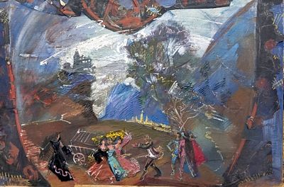 Кучеренко Владимир. Эскиз к театральной постановке. 1960-е годы. Картон, смешанная техника. 