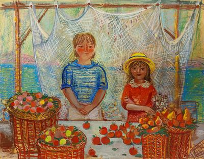 Стрельникова А. А. На рынке. 1990- годы. Бумага, смеш. техника. Размер: 60 х 80 см. Работа в 