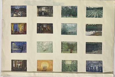 [Дарственная] Гасилов Владимир. 16 эскизов к к/ф "Дикий Гаврила". 1976 г. Бумага, акварель. 